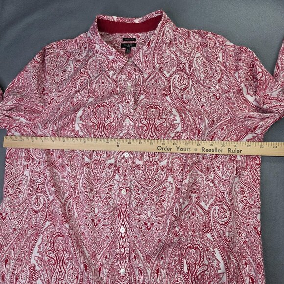Talbots Shirt Womens 18W Red White Paisley Wrinkle Resistant Button Front Top - Picture 9 of 12